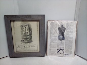 Wood Framed Print Of Tiffany & Co Ad & Dress Form Print Dictionary Page Art Form SAK/WAB