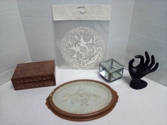 Nicole Miller Beveled Glass Engraved 's' Box, New Papercut By K.B. Vejle, Inlayed Box & More MP/E4