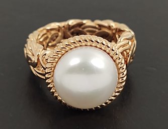 ITALIAN ROSE GOLD OVER BRONZE BYZANTINE SHANK REAL PEARL RING