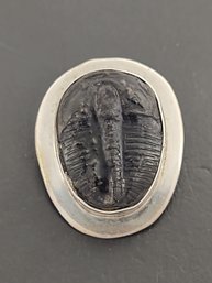 VINTAGE MEXICAN STERLING SILVER REAL TRILOBITE FOSSIL BROOCH