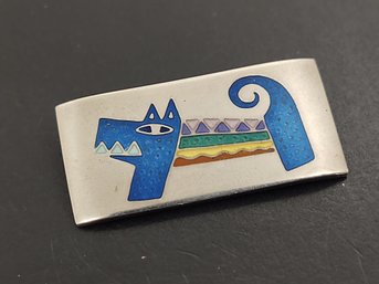 VINTAGE STERLING SILVER ENAMEL DOG BROOCH