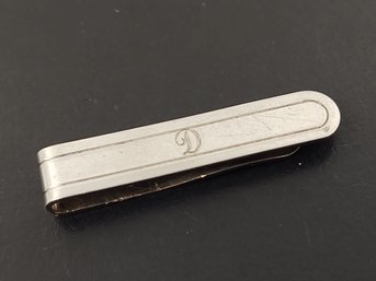 VINTAGE STERLING SILVER TIE CLIP OR MONEY CLIP INITIAL 'D'