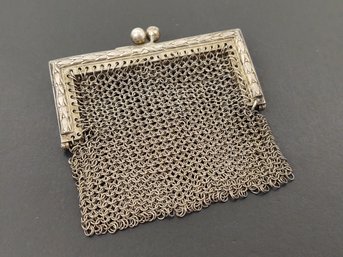 ANTIQUE SOLID 800 SILVER MESH PURSE