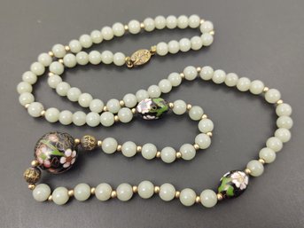 VINTAGE CHINESE JADE & CLOISONNE ENAMEL BEADS NECKLACE