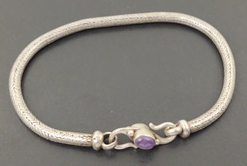 VINTAGE STERLING SILVER WHEAT STYLE BRACELET W/ AMETHYST CLASP