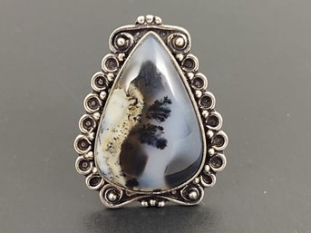 VINTAGE STERLING SILVER MOSS AGATE RING