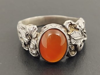 ANTIQUE VICTORIAN ART NOUVEAU STERLING SILVER CARNELIAN RING