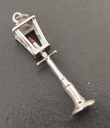 VINTAGE STERLING SILVER ENAMEL CANDLE LIT STREET LAMP CHARM FOR CHARM BRACELET