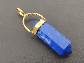 VINTAGE GOLD OVER STERLING SILVER LAPIS LAZULI HEALING CRYSTAL PENDANT