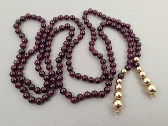 VINTAGE 14K GOLD & GARNET BEADS LARIAT NECKLACE