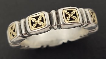 GREEK DESIGNER DIMOS STERLING SILVER 18K GOLD ART DECO STYLE BAND RING