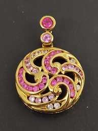 STUNNING GOLD OVER STERLING SILVER RUBY PINK & WHITE SAPPHIRE PENDANT