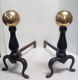 Smart Looking Pair Of Rostand Wrought Iron & Brass Andirons.   LF/CV4