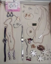 Sparkling Facets & Pearl Style Jewelry, Some Knotted & Teacher Pins, Button Covers, Watches & More TA/D3