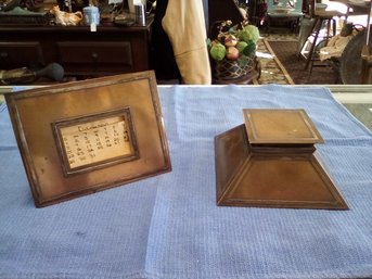 Antique Heintz Art Metal Shop - Arts & Crafts Movement - Sterling On Bronze Copper Inkwell & Calendar TM/a3