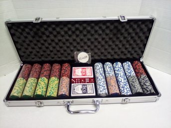 Poker Chips Set In Poly Hard-Shell Padded Handled Case & I. Godinger & Co. 4 Suit Dessert Plates GS-MP/d5