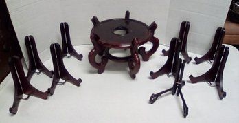 Asian Inspired Wood Stand & 9 Wood Dish Or Photo Stands  DOF/LF - E5