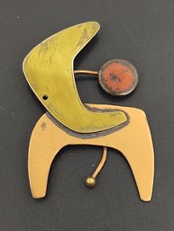 VINTAGE MID CENTURY MODERNIST BRASS COPPER & ENAMEL ELEPHANT PENDANT