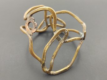 VINTAGE UNSIGNED BRUTALIST BRASS & COPPER ABSTRACT BRACELET