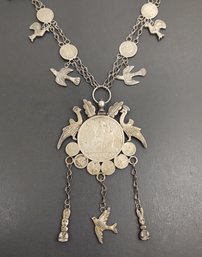 ANTIQUE 800 SILVER GUATEMALAN COINS & ANIMALS CHACHAL NECKLACE