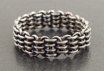 VINTAGE MODERNIST BASKET WEAVE STERLING SILVER BAND RING