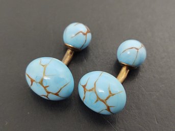 ANTIQUE GOLD FILLED ROBINS EGG BLUE CZECH GLASS CUFFLINKS