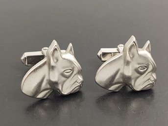 VINTAGE SILVER TONE BULLDOGS CUFFLINKS