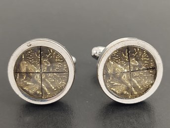 VINTAGE SILVER TONE CROSSHAIRS BIG BUCK HUNTING CUFFLINKS