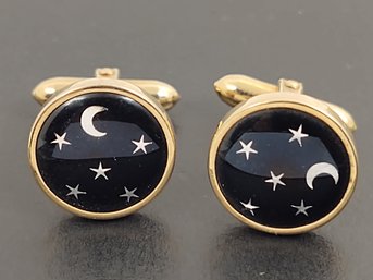 VINTAGE MADE IN FRANCE GOLD TONE MOON & STARS CUFFLINKS