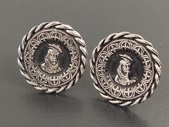 VINTAGE SILVER TONE MONARCH OR KING CUFFLINKS