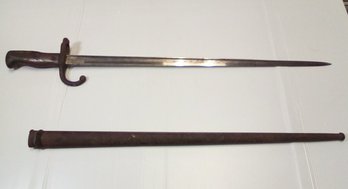 Antique M8 Bayonet With Engraved Blade That Includes '1879' - With Wood & Brass Handle TA/D5