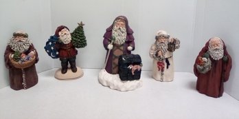 5 Vintage Santa Figurines By June Mckenna - Holding Gifts & Trees -          LYS BasCV4