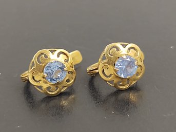 ANTIQUE 10K GOLD BLUE TOPAZ EARRINGS