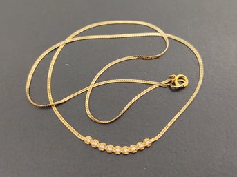 VINTAGE 14K GOLD THIN HERRINGBONE SMALL DIAMOND NECKLACE