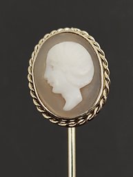 ANTIQUE 18K WHITE GOLD CARVED CAMEO STICK PIN