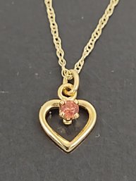 VINTAGE 14K GOLD THINK LINK CHAIN GARNET HEART PENDANT NECKLACE