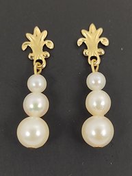 VINTAGE 14K GOLD GRADUATED DROP PEARL EARRINGS