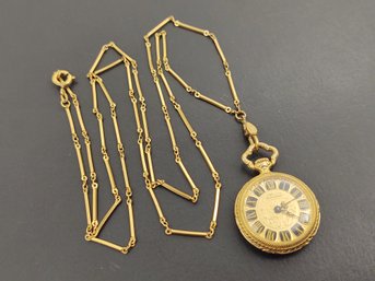 VINTAGE ORNATE GOLD TONED BUCHERER LADIES POCKET WATCH PENDANT NECKLACE