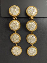 VINTAGE HAUTE COUTURE DESIGNER DEANNA HAMRO GOLD TONE DROP CRYSTAL EARRINGS