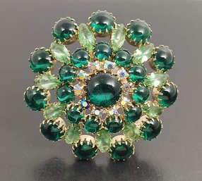 STUNNING VINTAGE DESIGNER JULIANA RHINESTONE & GLASS CABOCHON BROOCH