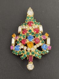 VINTAGE DESIGNER WARNER RHINESTONE CHRISTMAS TREE BROOCH