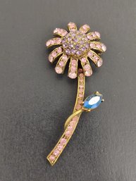 VINTAGE DESIGNER HOLLYCRAFT RHINESTONE FLOWER BROOCH