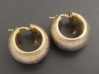 STUNNING TEXTURED GOLD OVER STERLING SILVER PUFFY HUGGIE HOOP EARRINGS