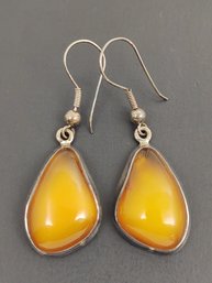 VINTAGE STERLING SILVER EGG YOLK BALTIC AMBER EARRINGS