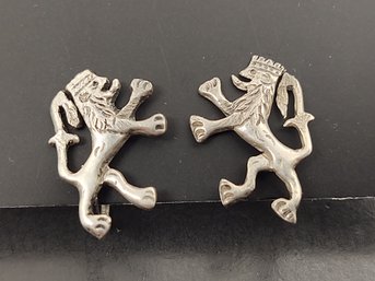 VINTAGE STERLING SILVER HERALDIC LION PASSANT SCREW BACK EARRINGS