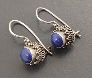 VINTAGE BALI STYLE STERLING SILVER LAPIS EARRINGS