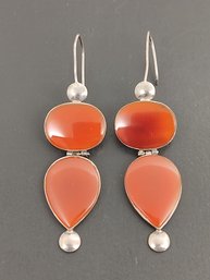 VINTAGE STERLING SILVER HINGED CARNELIAN EARRINGS