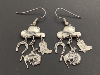 VINTAGE STERLING SILVER COWBOY RODEO THEMED EARRINGS