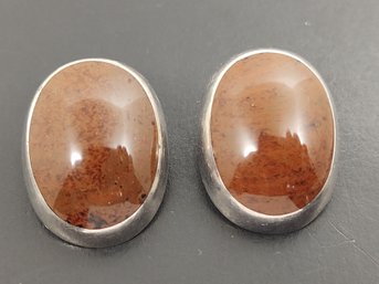 VINTAGE MEXICAN STERLING SILVER JASPER EARRINGS