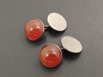 ANTIQUE STERLING SILVER CARNELIAN CABOHCON CUFFLINKS